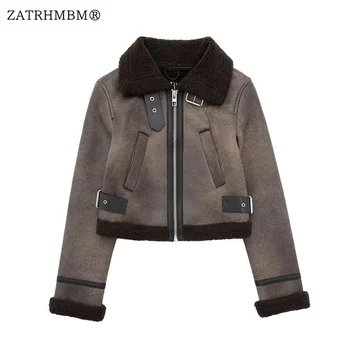 ZATRHMBM Жени 2023, в Есенно-зимната мода, двустранен укороченная яке, палто с дълъг ръкав, странични джобове, Дамски връхни дрехи, луксозни върховете