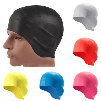 Шапка за плуване за възрастни, водоустойчива силиконова капачка за защита на ушите, с дълга коса, шапка за плуване за жени, Мъже шапчица за практикуване на водни спортове, гмуркане, гмуркане