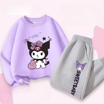 Sanrio/ Есенен Комплект блузи с качулка на Hello Kitty Kuromi Cinnamoroll за Деца, Всекидневни комплект от две части с хубав модел от аниме Kawaii, Детски дрехи