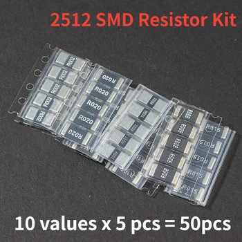50ШТ SMD Комплект резистори Разнообразни, R001 R002 R005 R008 R010 R015 Комплект низкоомных резистори 1% Комплект резистори 2512