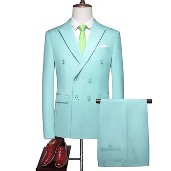 2023 Модерен Нов мъжки бизнес двубортный обикновен костюм, палто / Мъжки тънък Булчински Комплект от 2 теми, Блейзери, яке, панталони, Панталони