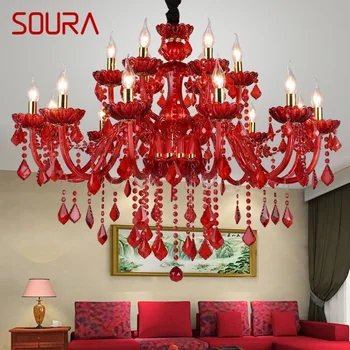 Кристален подвесная лампа SOURA в европейски стил, лампа с червена свещ, Луксозен полилей за дневна, ресторант, спални, вили