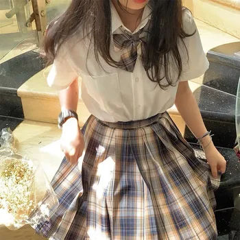 Училищни униформи, костюм в клетка с висока талия, секси Мини-талия, матросская плиссированная японски момиче трапецовидна форма