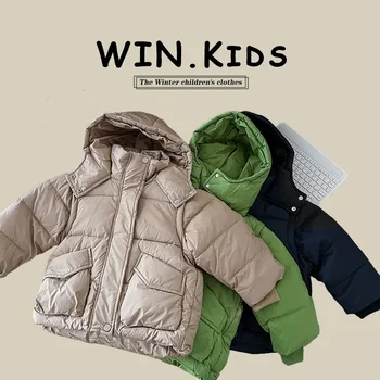Зимна монофонични пуховик за момчета Детски зимни дрехи, палто с удебелени памучна подплата, 2023Baby Winter Feather Jacket