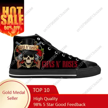 Hot Guns N Roses Rose Музика, хеви метъл рок-група Ежедневни тъканта, обувки с висок берцем, удобни дишащи мъжки и дамски маратонки с 3D принтом