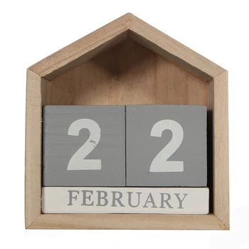 Вечен календар във формата на къща в ретро дизайн, дървена маса, Дървен блок, стоки за дома и офиса, украса Artcraft