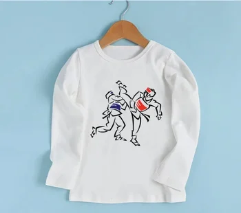 Сладко детска тениска с принтом таекуондо, ежедневни детски дрехи, пролетно-есенна тениска с дълъг ръкав за малки момчета и момичета, върхове