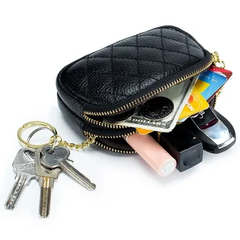 Модни кожени чанти за монети, портфейл за жени, мини-двуслойни чантата си за пари с цип, ID, Притежател на кредитна карта, ключодържател-клатч