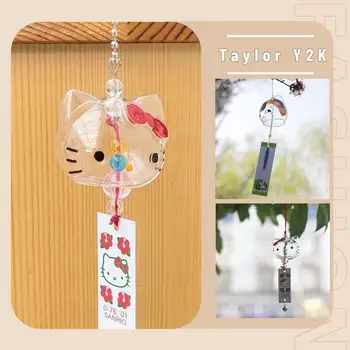 Sanrio Hello Kitty Еолийските Свирки Аниме Y2K Сладко Момиче Японски Стъклен Звънец С Перезвоном Вятър Мини Кола Окачване Подарък За Рожден Ден