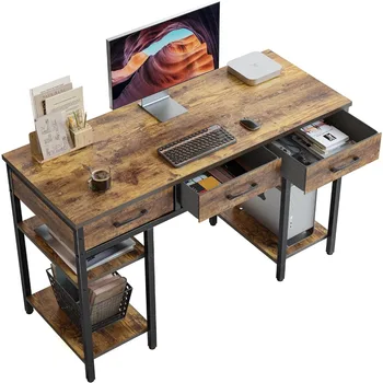 Малък домашен Офис маса за Игрална маса за КОМПЮТЪР 47-инчов компютърен маса с плат чекмеджета и рафтове за съхранение на бюро за проучване на Маси