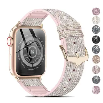 Силикон кожена каишка за Apple watch band 49 мм 45 мм 41 мм 44 мм 42 мм 40 мм Флаш гривна за женските часа iwatch 8 7 6 5 4 3 SE