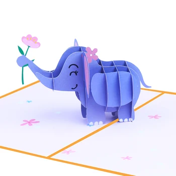 3D Всплывающая печат на поздравителни картички честит рожден Ден, Изскачащи Поздравителни картички с животни, Сладък слон, Креативна картичка с послание