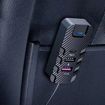 Многофункционално прозрачна зарядно за кола за задните седалки с Bluetooth-h, MP3 плейър, FM-предавател, преносим автомобилен адаптер за зареждане от 5 Вата.