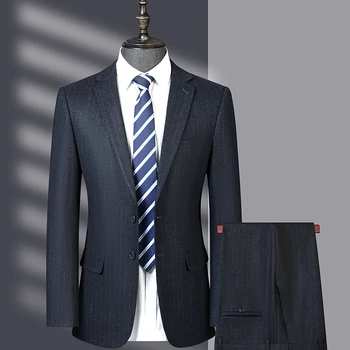 Висококачествена мъжка мода (сако + панталон) в бизнес италиански стил, господин райе, британски стил, за провеждане на ежедневието сватба, 2 броя
